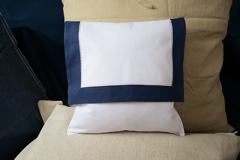 Hemstitch Baby Envelope Pillows. 12"x12". Navy color border - Click Image to Close